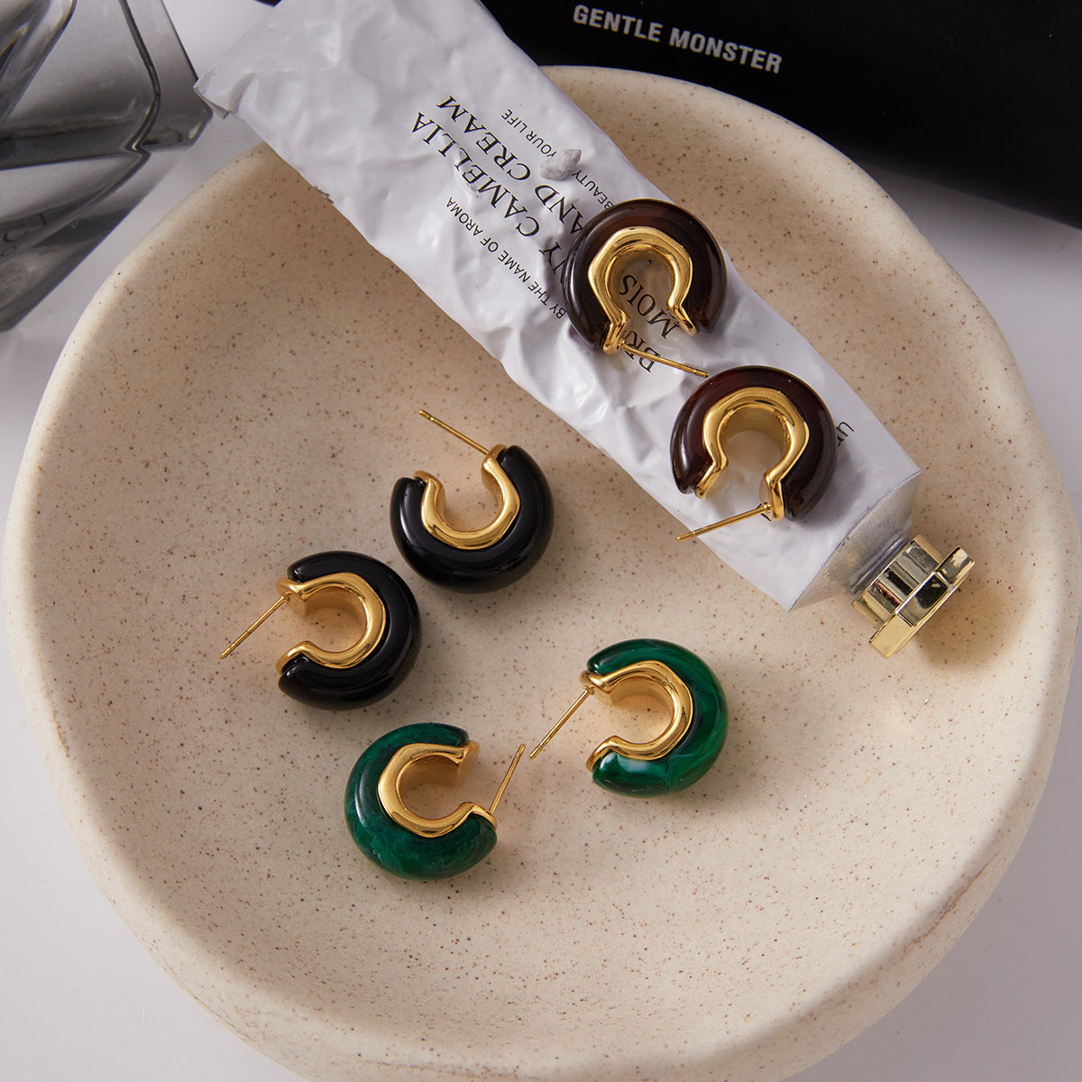 18K Gold Plated Resin Hoop Earrings - Waterproof Minimalist Jewelry