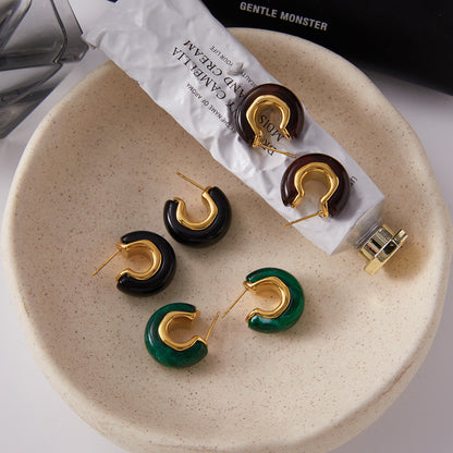 18K Gold Plated Resin Hoop Earrings - Waterproof Minimalist Jewelry