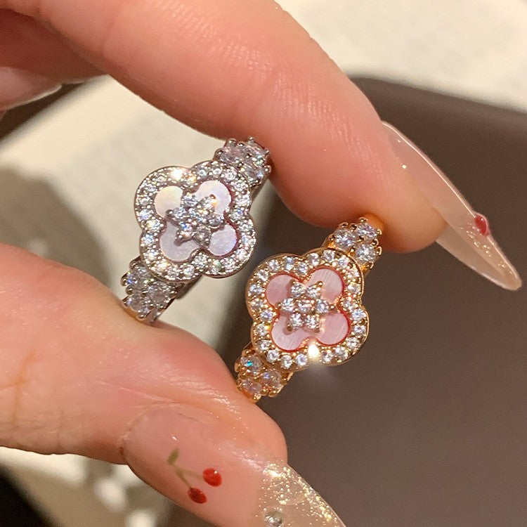 Luxury Diamond Four-Leaf Clover Open Ring in 18k Gold