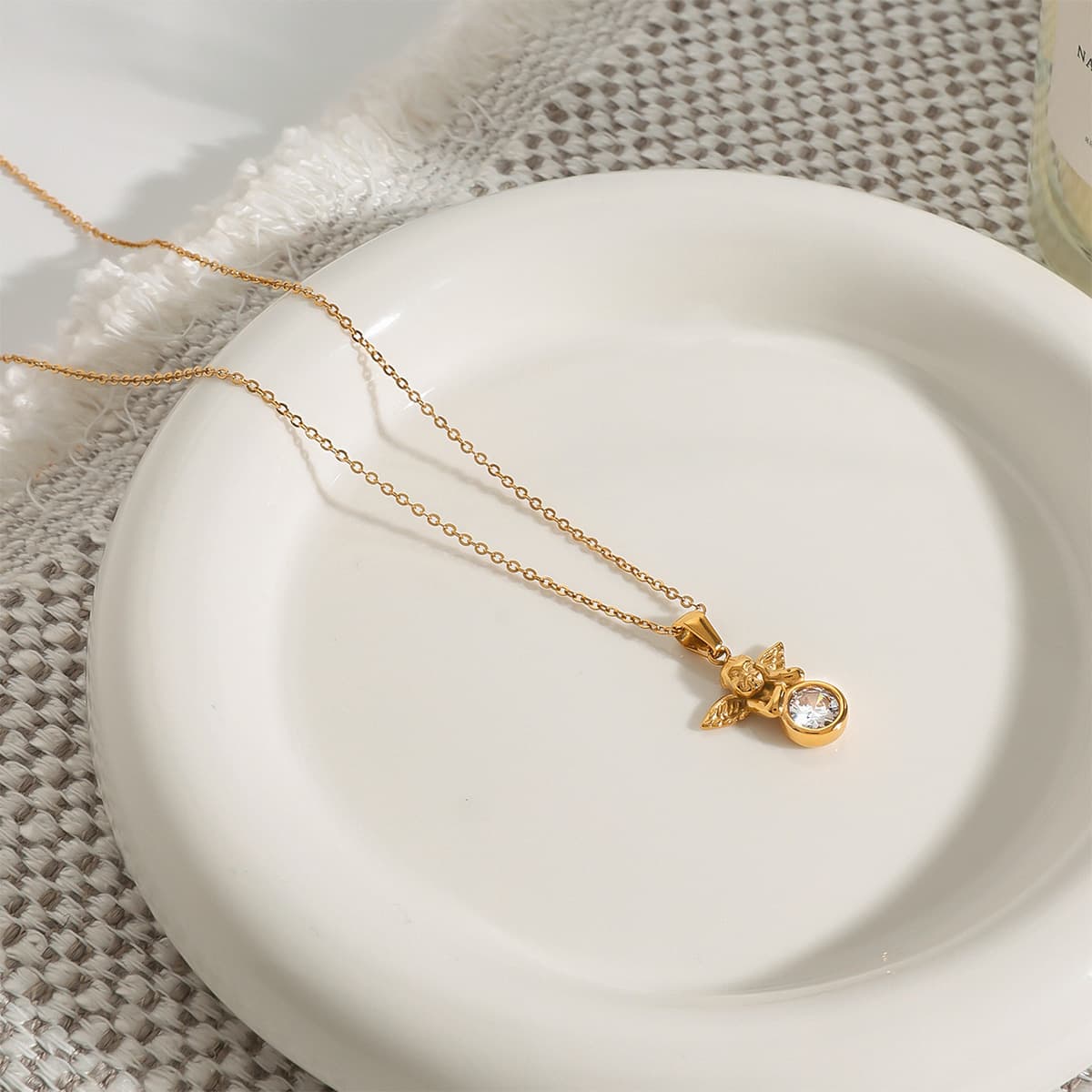 Elegant Diamond Angel Pendant Necklace in 18k Gold