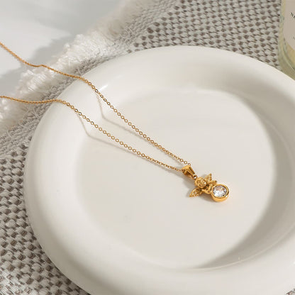 Elegant Diamond Angel Pendant Necklace in 18k Gold