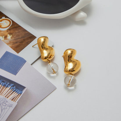 Luxury Teardrop Diamond Pendant Hoop Earrings - 18K Gold Plated Stainless Steel