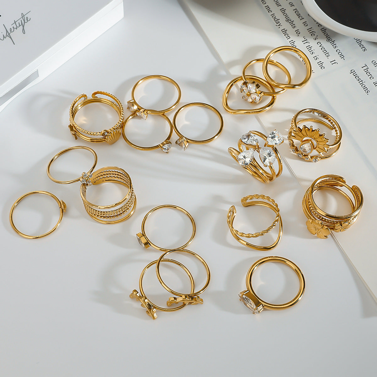 Luxury Diamond Stackable Open Ring - 18K Gold Plated | Vinajewelry