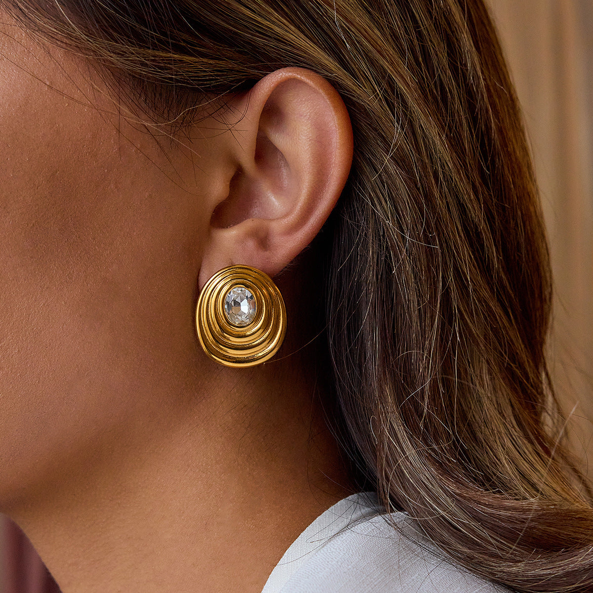 Everyday minimalist geometric design diamond stud earrings 18k gold