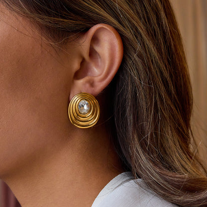 Everyday minimalist geometric design diamond stud earrings 18k gold