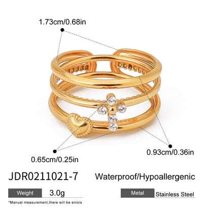 Cross Heart Diamond Multi-Layer Ring - 18K Gold Plated Stackable | Vinajewelry