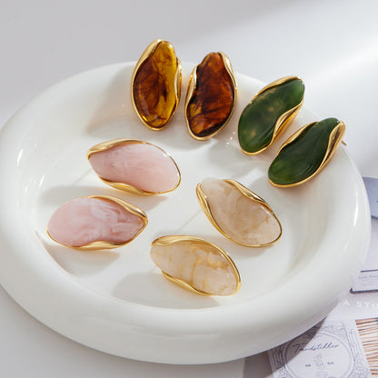 Amber Resin Stud Earrings 18K Gold Plated - Geometric Minimalist Jewelry