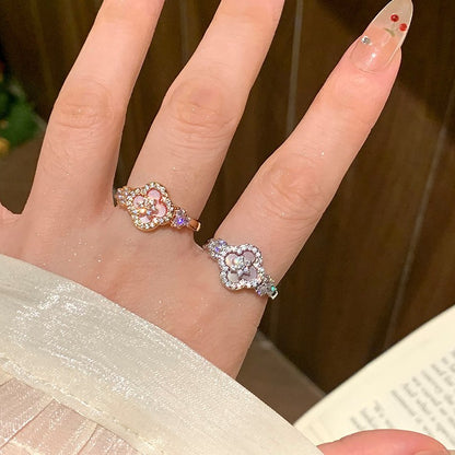 Luxury Diamond Four-Leaf Clover Open Ring in 18k Gold