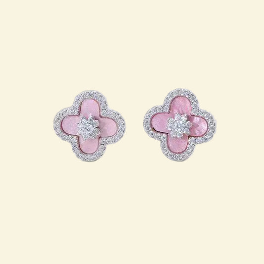 Luxury diamond four-leaf clover stud earrings with 18k gold