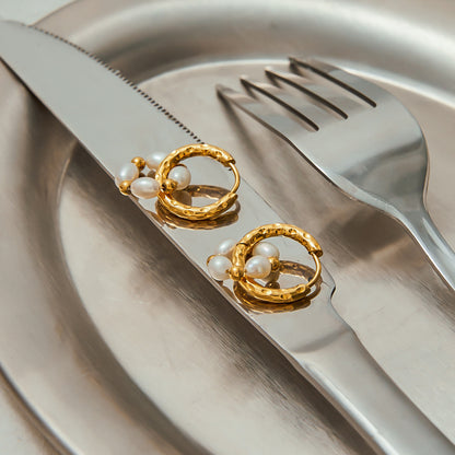 Pearl Beaded Pendant Gold Earrings - High Quality 18K Gold Plated