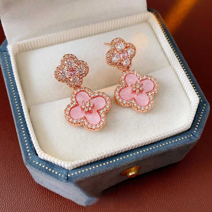 Luxury Diamond Four-Leaf Clover Pendant Earrings in 18k Gold