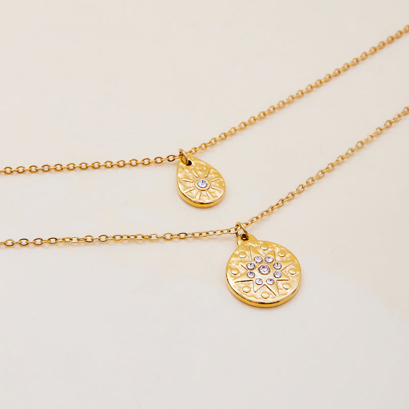 Luxury Star Diamond Silver Coin Pendant Clavicle Chain Necklace 18k Gold