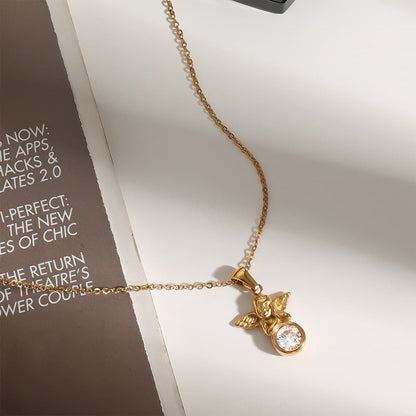 Elegant Diamond Angel Pendant Necklace in 18k Gold