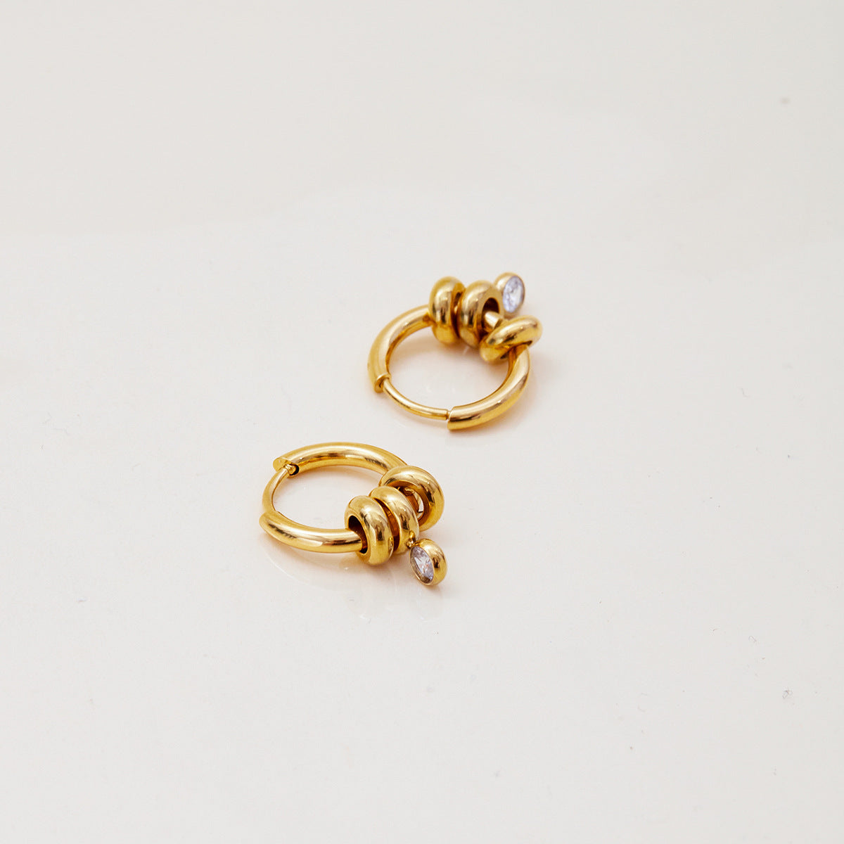 Minimalist multi-pendant diamond hoop earrings 18k gold