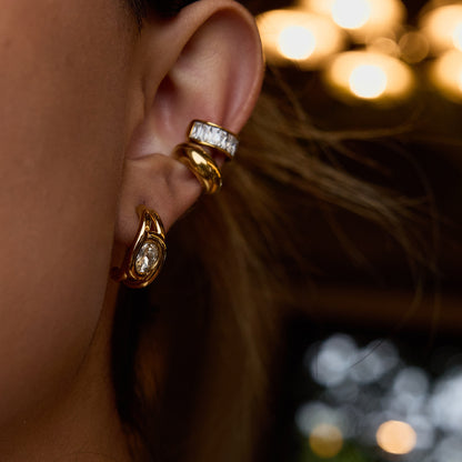 Minimalist Diamond Hoop Earrings - 18K Gold Plated Stainless Steel