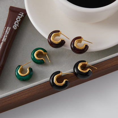 18K Gold Plated Resin Hoop Earrings - Waterproof Minimalist Jewelry
