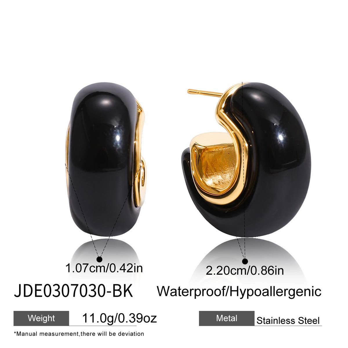 18K Gold Plated Resin Hoop Earrings - Waterproof Minimalist Jewelry