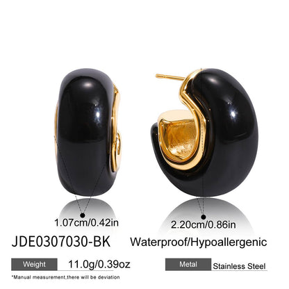 18K Gold Plated Resin Hoop Earrings - Waterproof Minimalist Jewelry