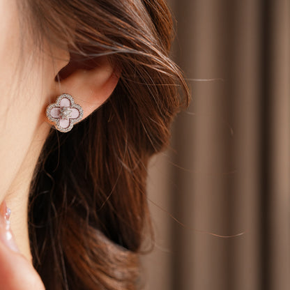 Luxury diamond four-leaf clover stud earrings with 18k gold