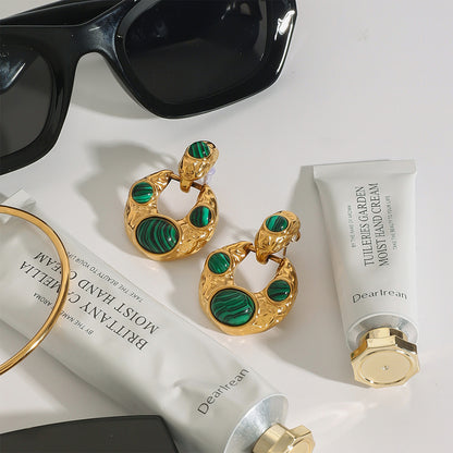 Vintage Malachite Geometric Earrings 18K Gold - Waterproof | Vinajewelry