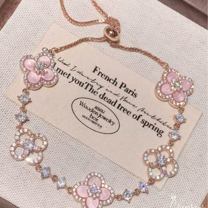 Luxury diamond openwork four-leaf clover adjustable bracelet in 18k gold