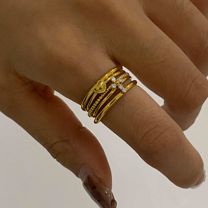 Cross Heart Diamond Multi-Layer Ring - 18K Gold Plated Stackable | Vinajewelry