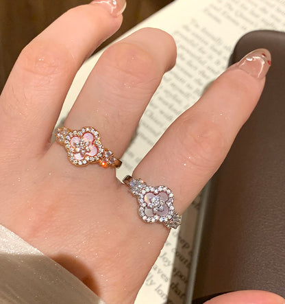 Luxury Diamond Four-Leaf Clover Open Ring in 18k Gold