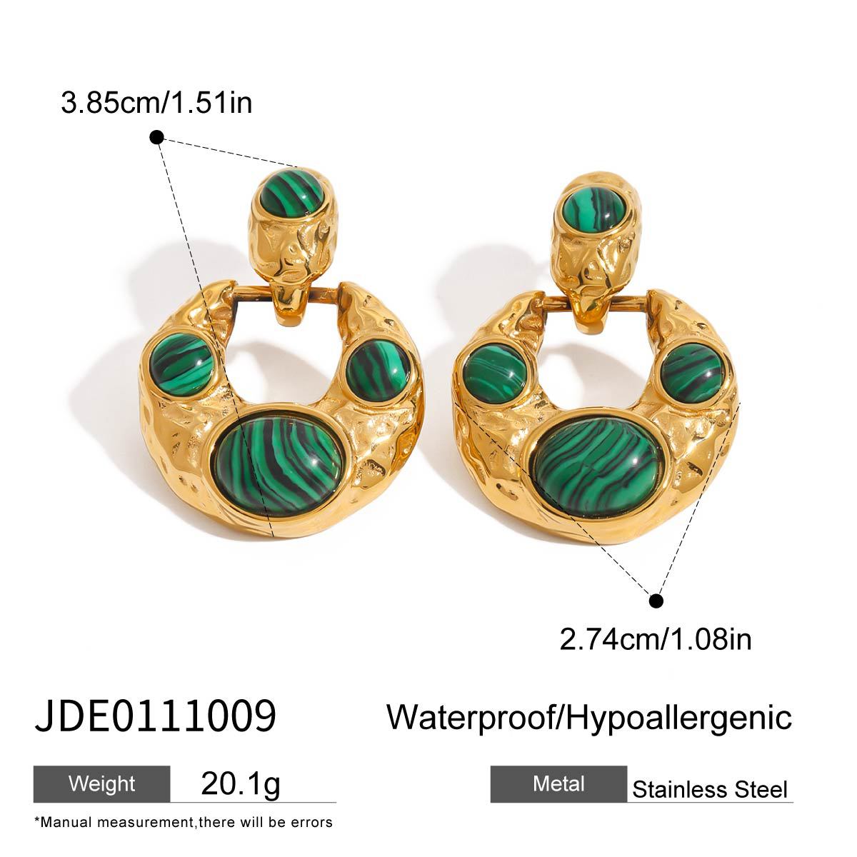 Vintage Malachite Geometric Earrings 18K Gold - Waterproof | Vinajewelry