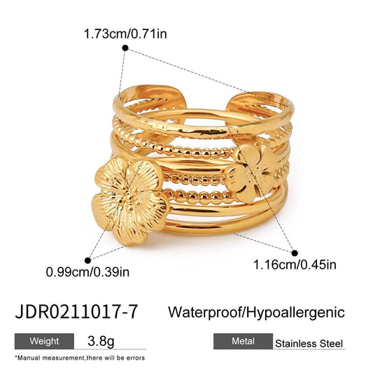 Multi-Layer Flower Diamond Ring - 18K Gold Plated Adjustable Open | Vinajewelry