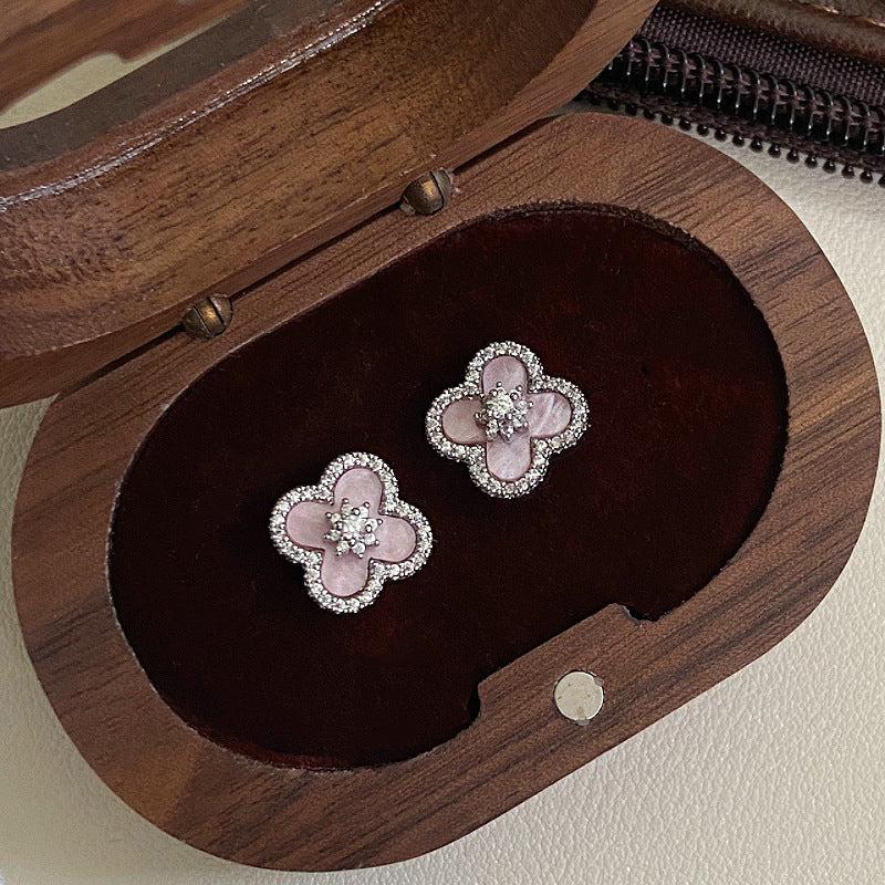 Luxury diamond four-leaf clover stud earrings with 18k gold