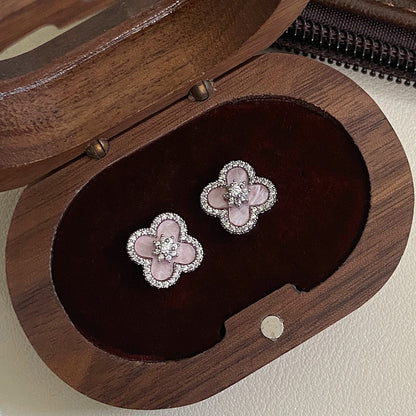 Luxury diamond four-leaf clover stud earrings with 18k gold