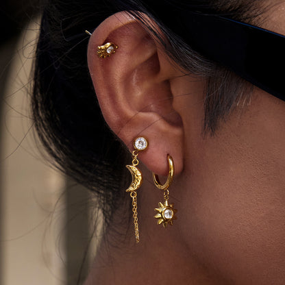 Sun Moon Stud Earring Set 18K Gold - Waterproof Diamond Earrings | Vinajewelry
