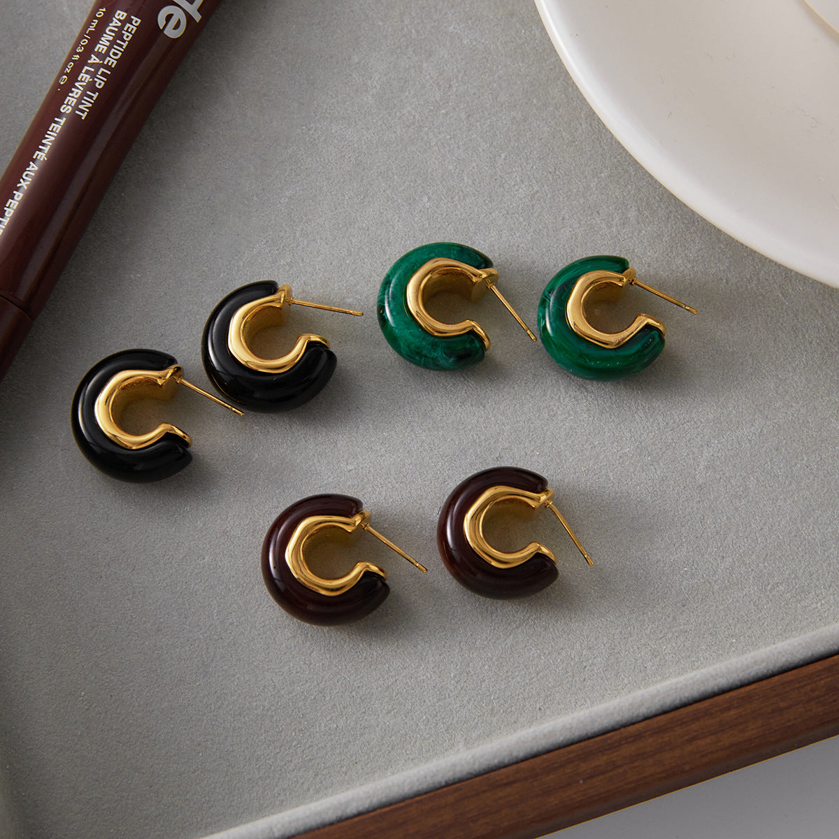 18K Gold Plated Resin Hoop Earrings - Waterproof Minimalist Jewelry