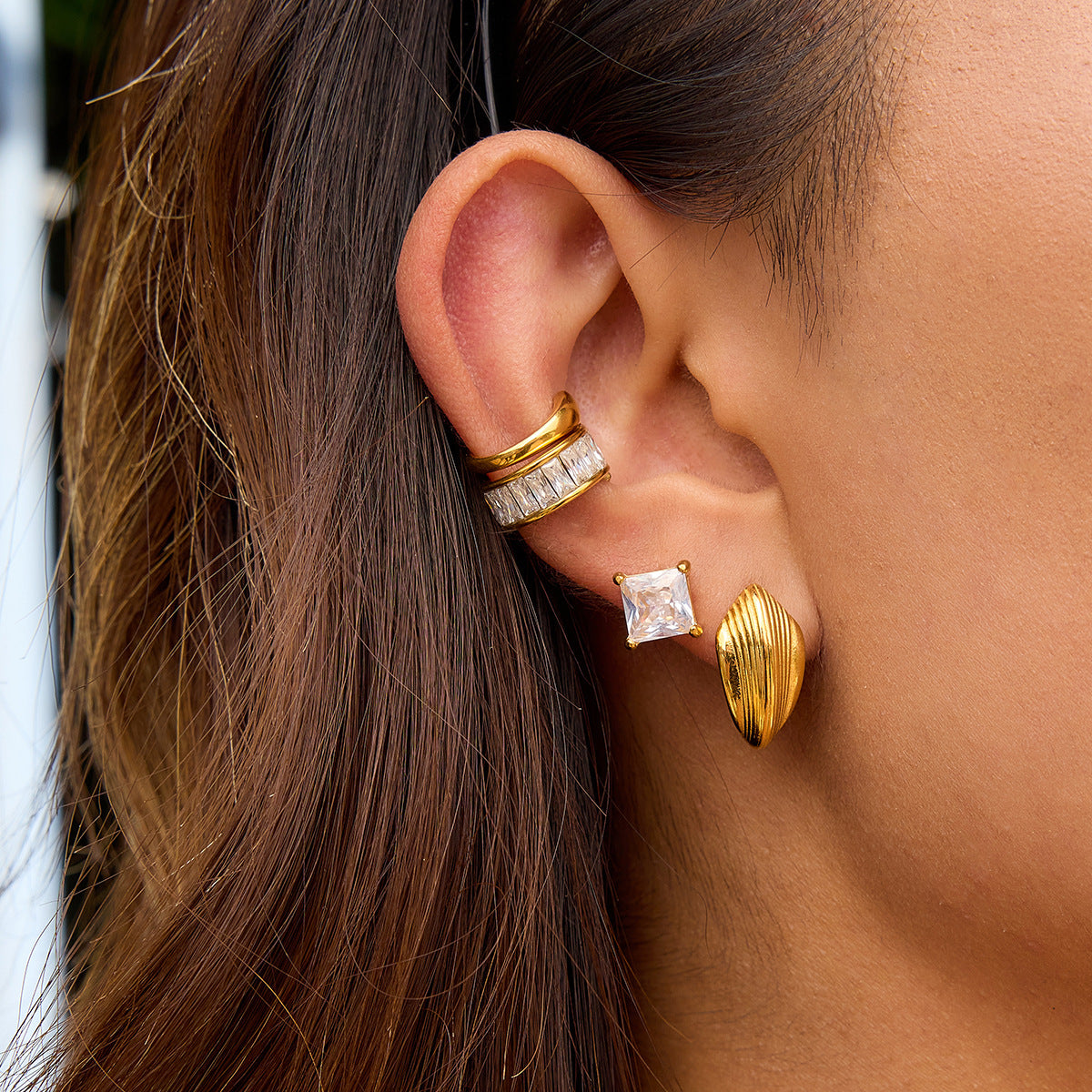 Minimalist Geometric Stud Earrings 18K Gold - Waterproof | Vinajewelry