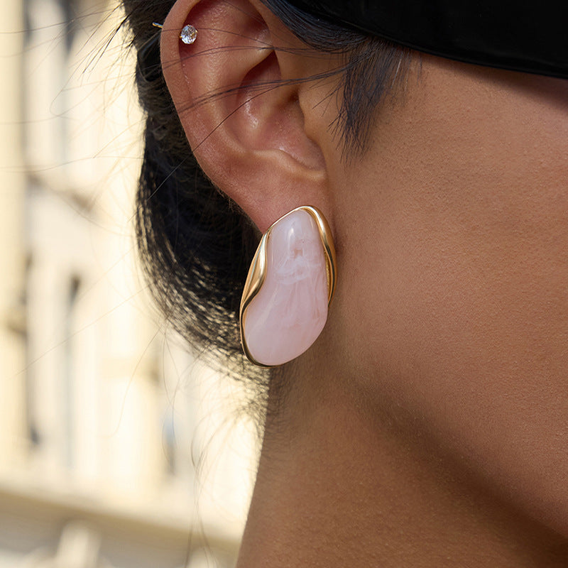 Amber Resin Stud Earrings 18K Gold Plated - Geometric Minimalist Jewelry