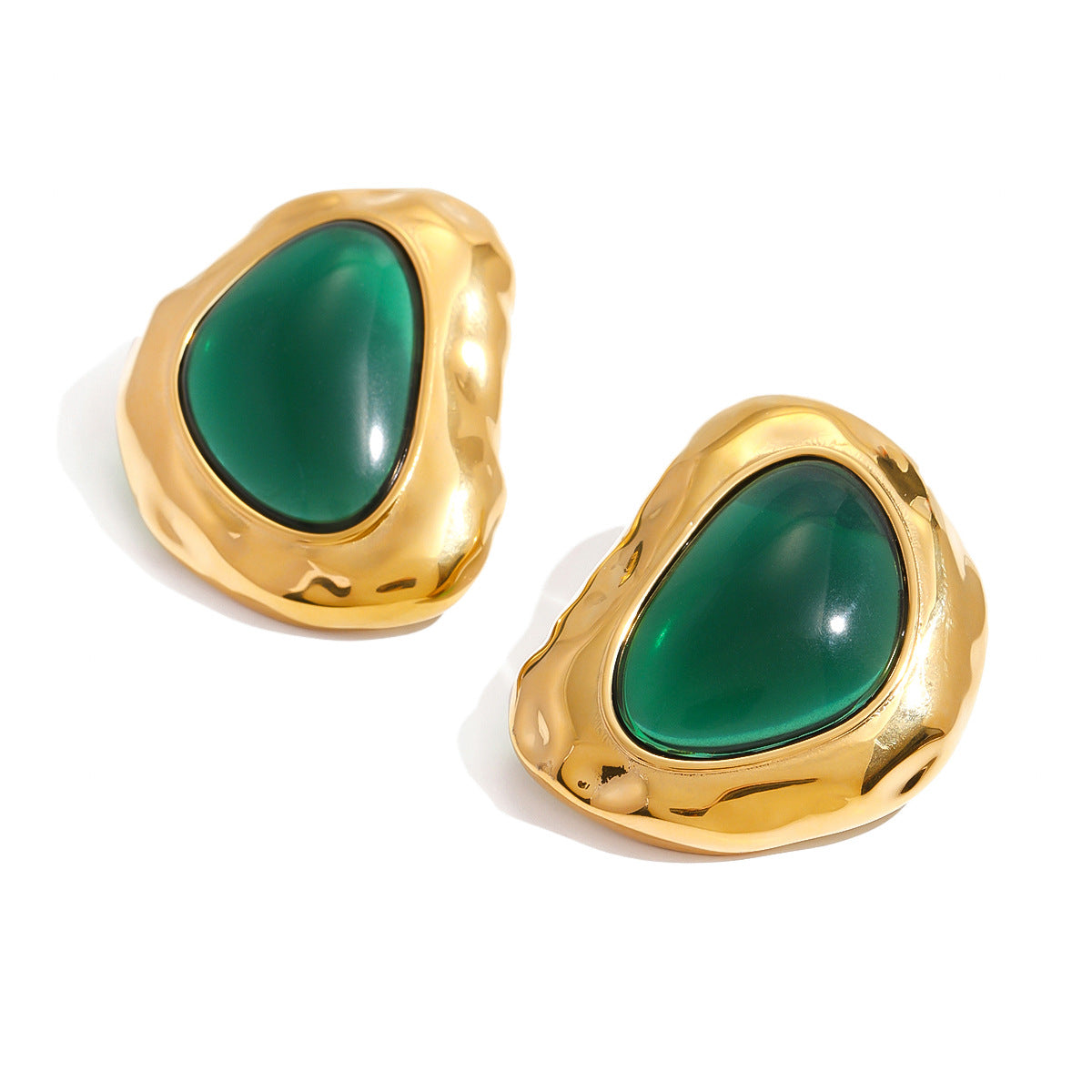 Vintage Irregular Resin Stud Earrings 18K Gold Plated - Luxury Waterproof Jewelry