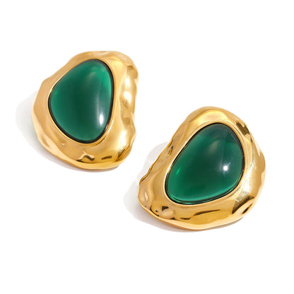 Vintage Irregular Resin Stud Earrings 18K Gold Plated - Luxury Waterproof Jewelry