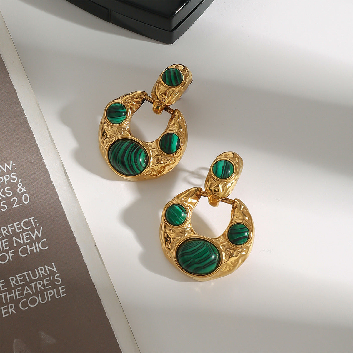 Vintage Malachite Geometric Earrings 18K Gold - Waterproof | Vinajewelry