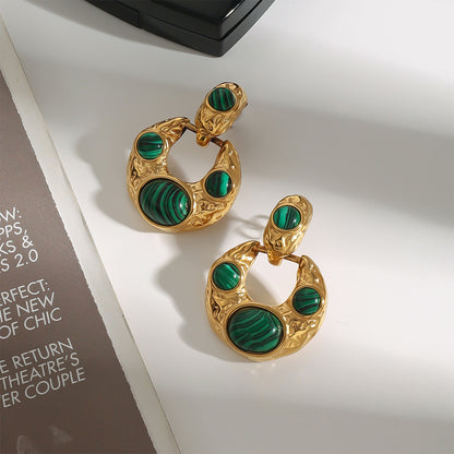 Vintage Malachite Geometric Earrings 18K Gold - Waterproof | Vinajewelry
