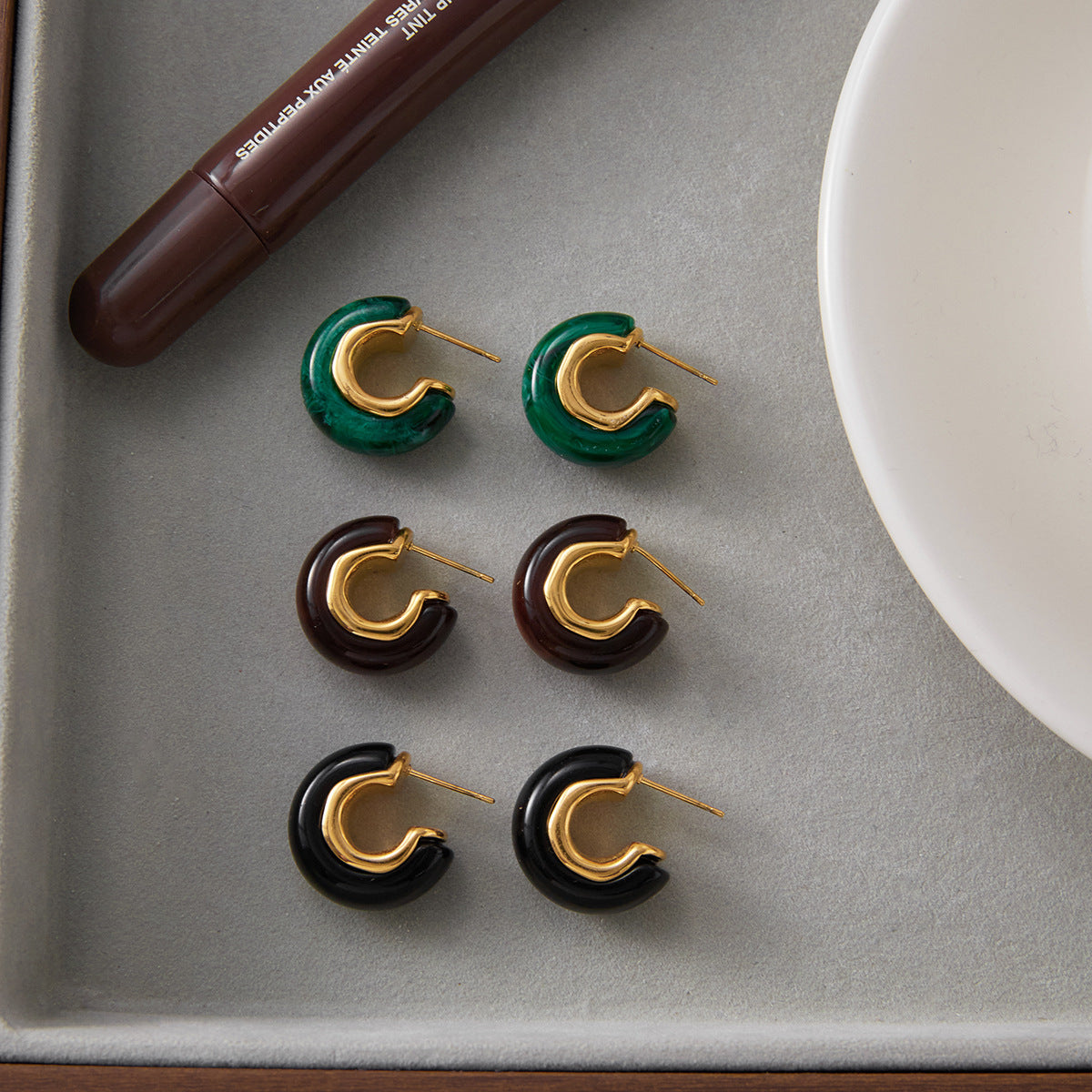 18K Gold Plated Resin Hoop Earrings - Waterproof Minimalist Jewelry