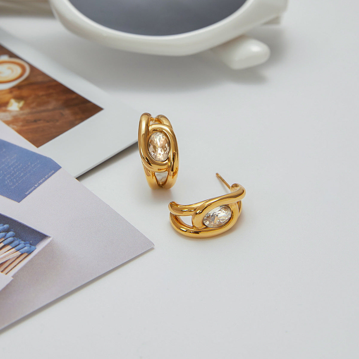 Minimalist Diamond Hoop Earrings - 18K Gold Plated Stainless Steel