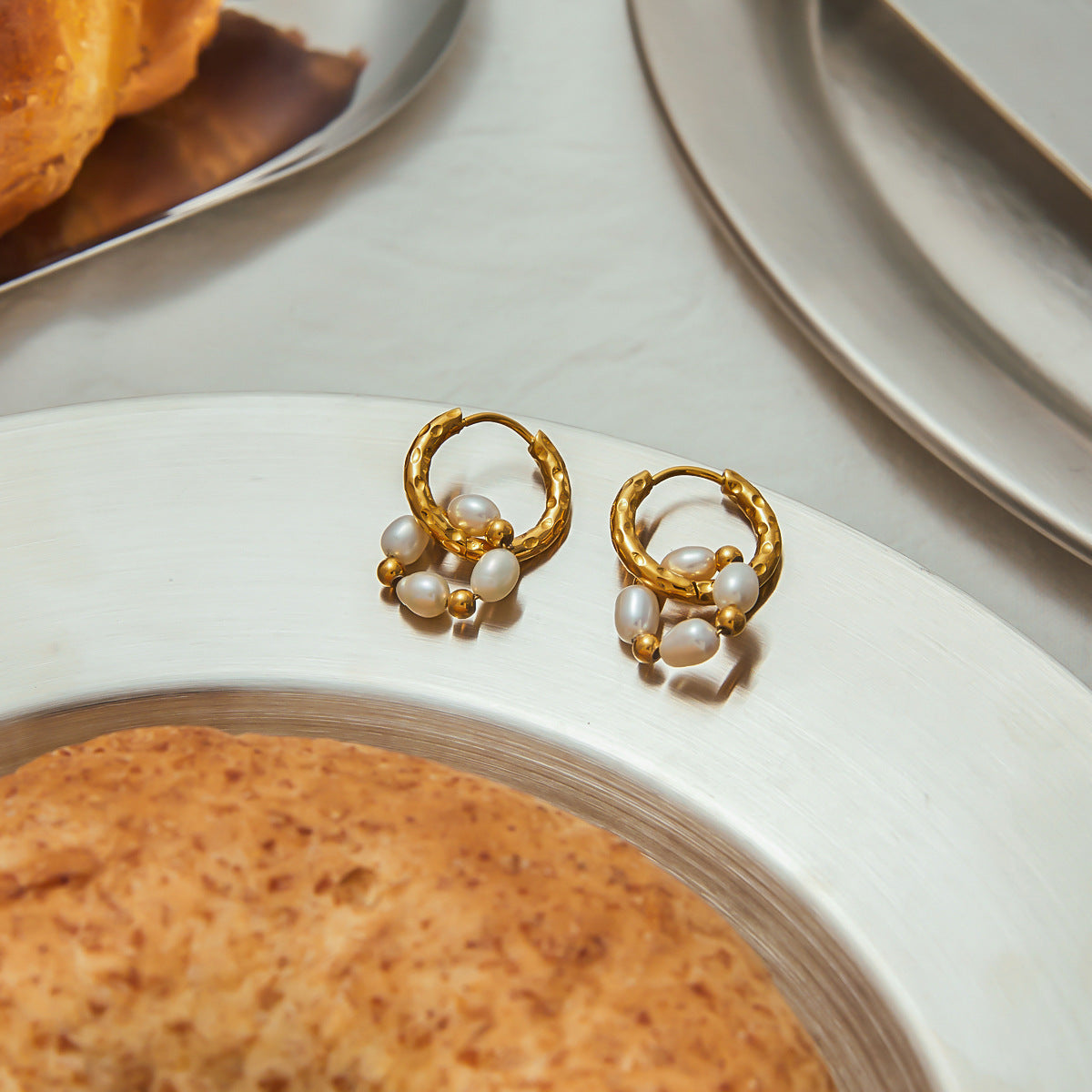 Pearl Beaded Pendant Gold Earrings - High Quality 18K Gold Plated