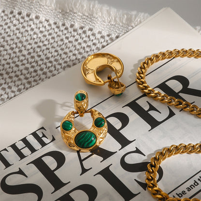 Vintage Malachite Geometric Earrings 18K Gold - Waterproof | Vinajewelry