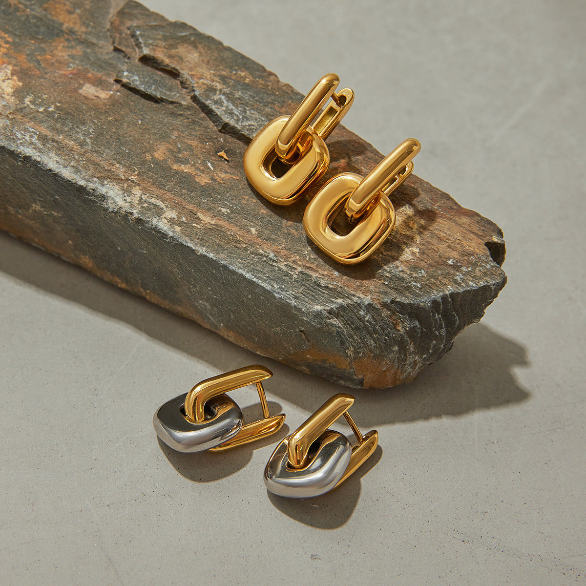 Daily Geometric Design Pendant Hoop Earrings 18K Gold Plated Stainless Steel