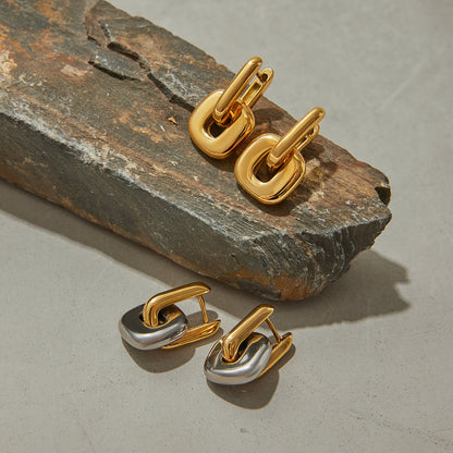 Daily Geometric Design Pendant Hoop Earrings 18K Gold Plated Stainless Steel