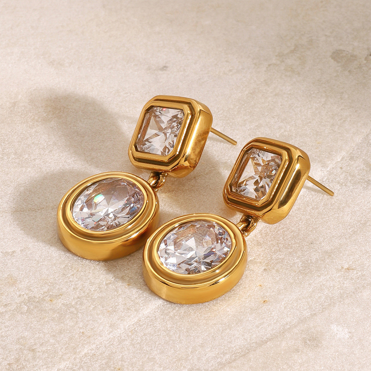 Vintage Geometric Diamond Earrings 18K Gold - Waterproof | Vinajewelry