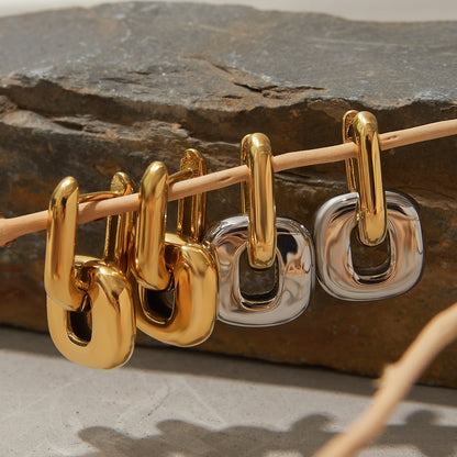 Daily Geometric Design Pendant Hoop Earrings 18K Gold Plated Stainless Steel