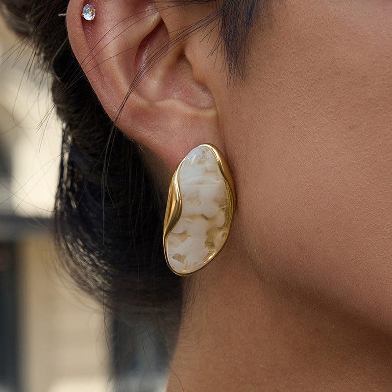 Amber Resin Stud Earrings 18K Gold Plated - Geometric Minimalist Jewelry