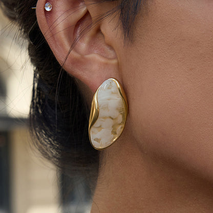 Amber Resin Stud Earrings 18K Gold Plated - Geometric Minimalist Jewelry