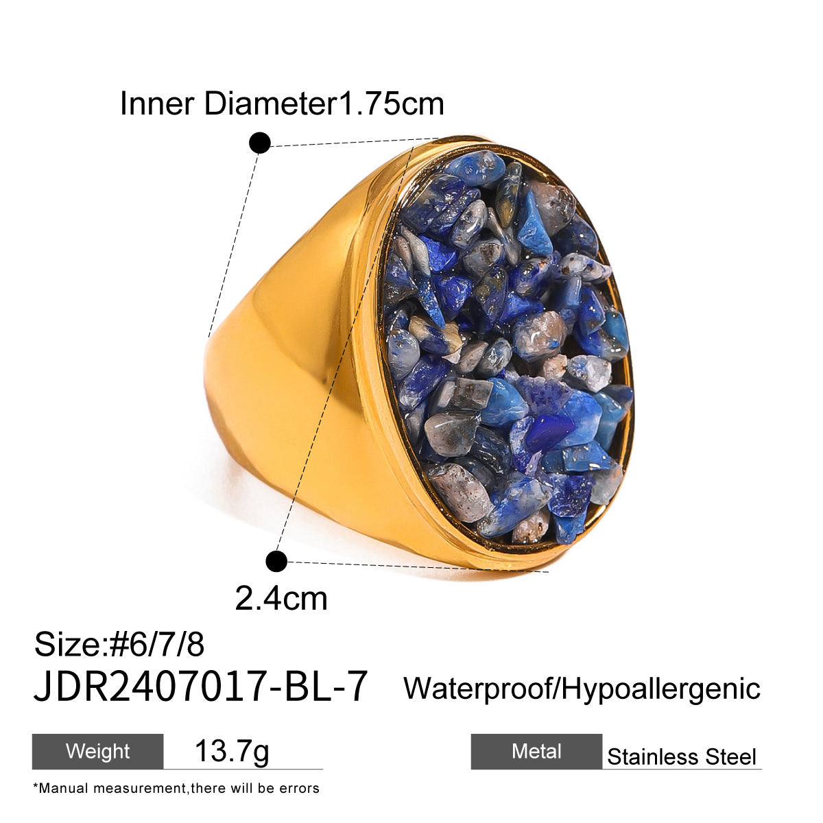 Natural Lapis Lazuli Ring - 18K Gold Plated Adjustable | Vinajewelry